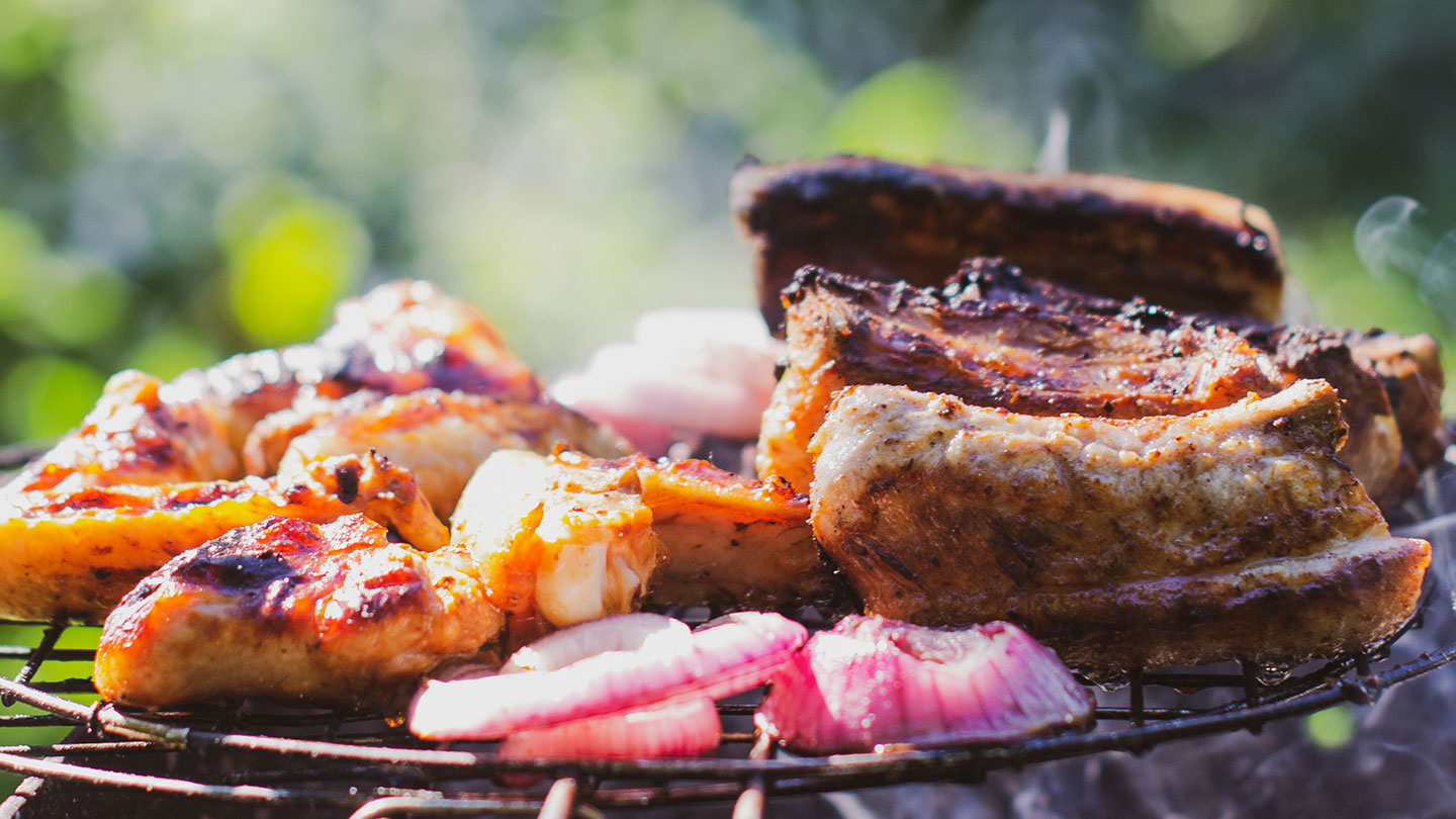 Array of food on a barbecue